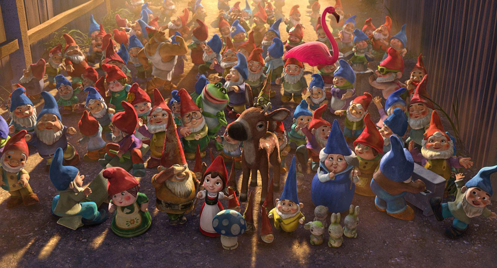 Una scena del film Gnomeo & Giulietta di Kelly Asbury. -  Dall'articolo: Una canzone d'amore per Gnomeo e Giulietta.