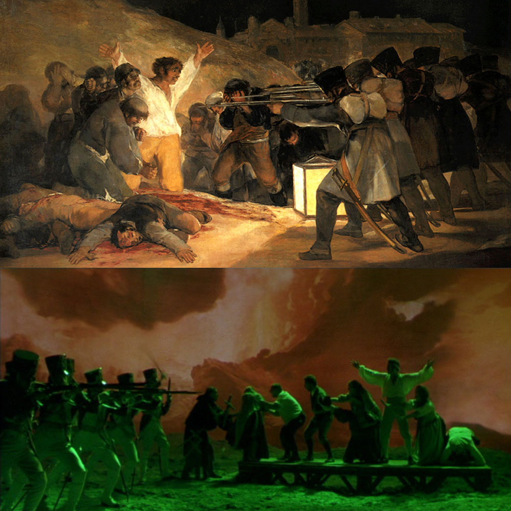 La fucilazione sulla montagna del Principe Pio di Goya a confronto con la scena della fucilazione nel film Goya di Carlos Saura. -  Dall'articolo: Storia 'poconormale' del cinema: puntata 128.