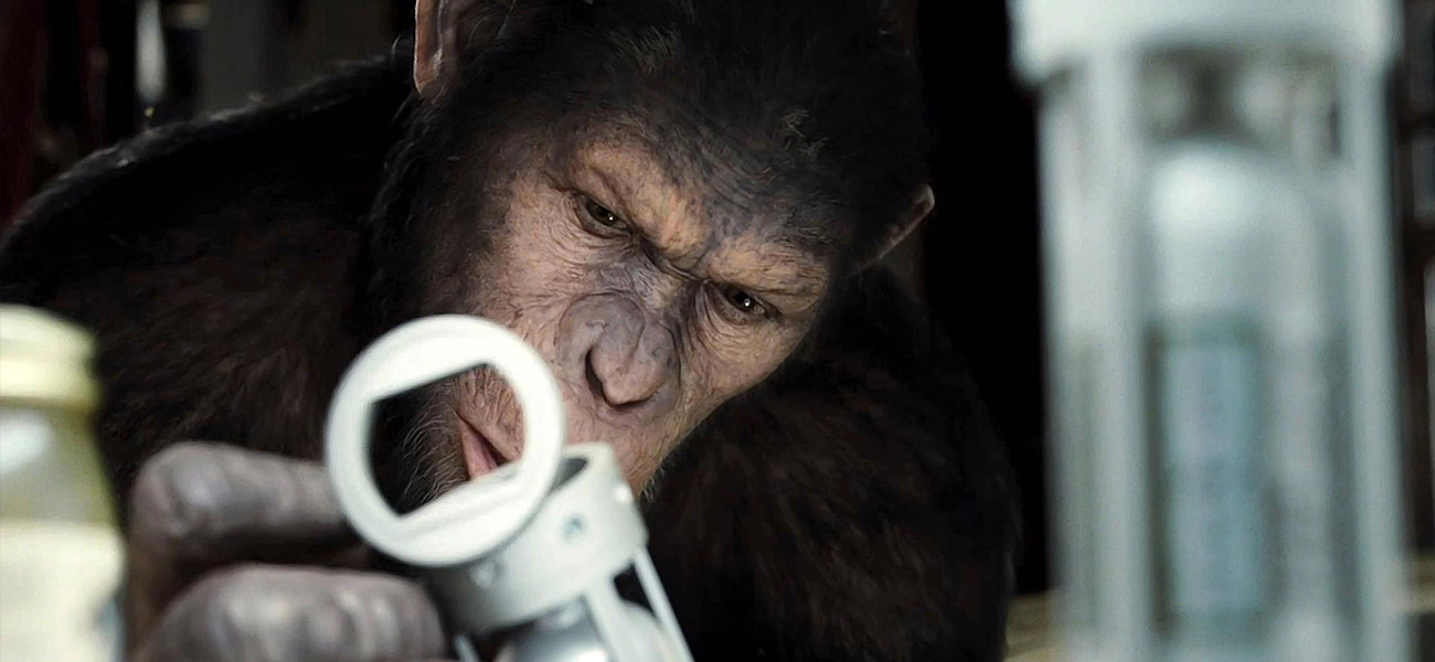 In foto lo scimpanz Cesare, protagonista del film L'alba del pianeta delle scimmie. -  Dall'articolo: Serkis, una performance che convince e commuove.