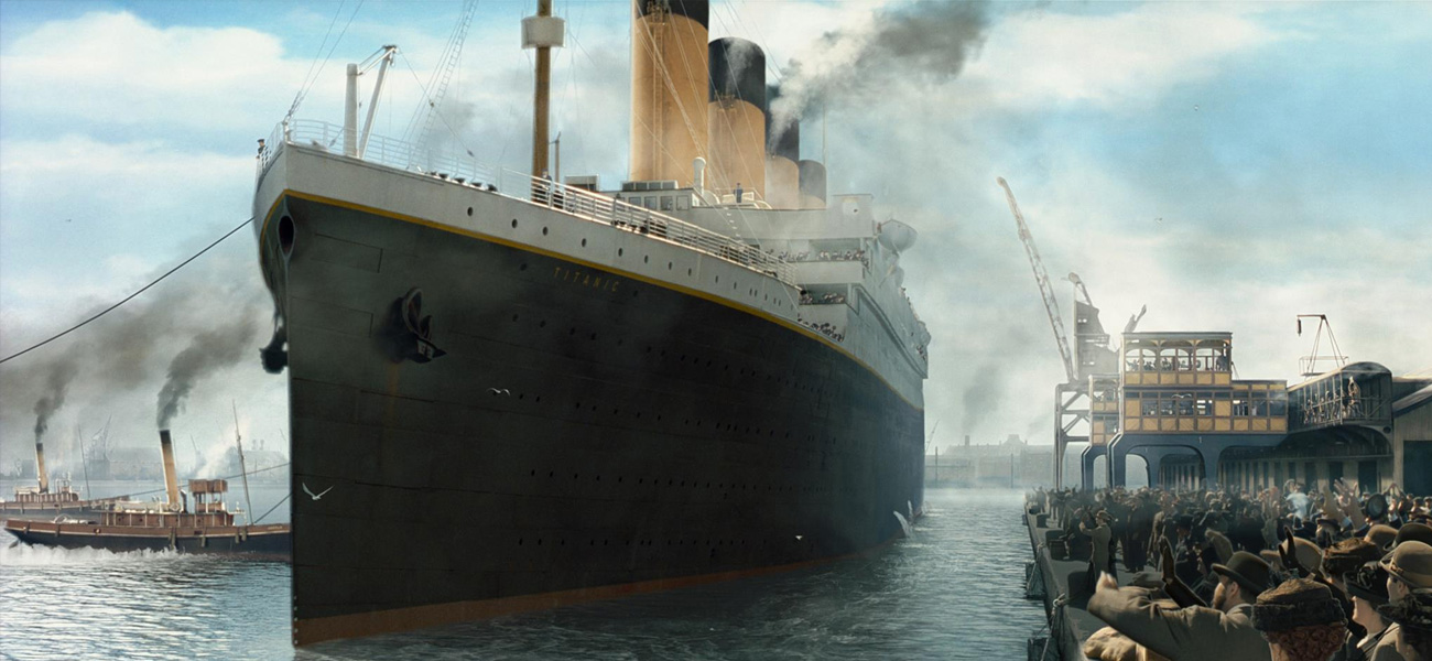 In foto la scena della partenza della nave in Titanic 3D di James Cameron. -  Dall'articolo: 'Vinci Titanic 3D', ecco la vincitrice.