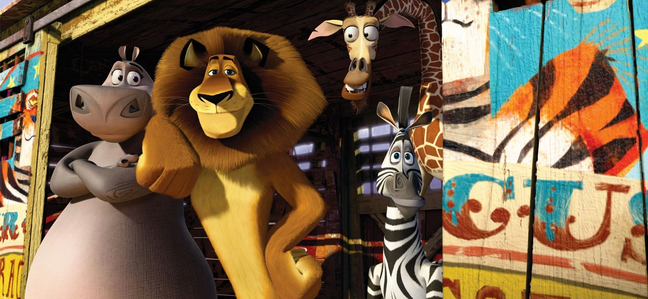 In foto Gloria, Alex, Marty e Melman, protagonisti di Madagascar 3. -  Dall'articolo: L'ora d'animazione.
