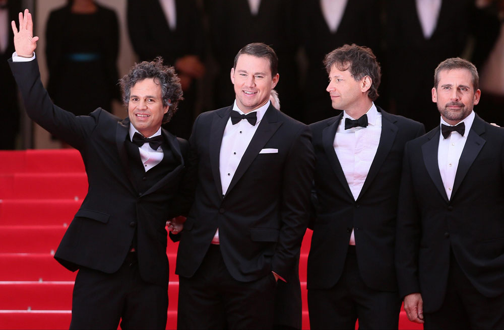Mark Ruffalo, Channing Tatum, il regista Bennett Miller e Steve Carell sul red carpet di Foxcatcher. -  Dall'articolo: Cannes 67, il giorno dei Dardenne.