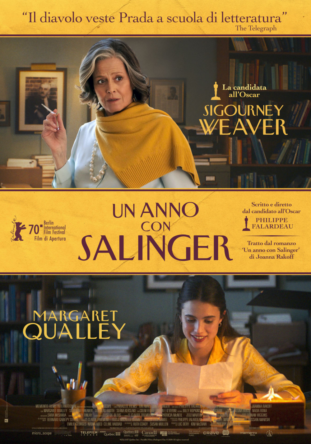 In foto Sigourney Weaver (74 anni) Dall'articolo: Un anno con Salinger, il poster italiano del film di Philippe Falardeau.
